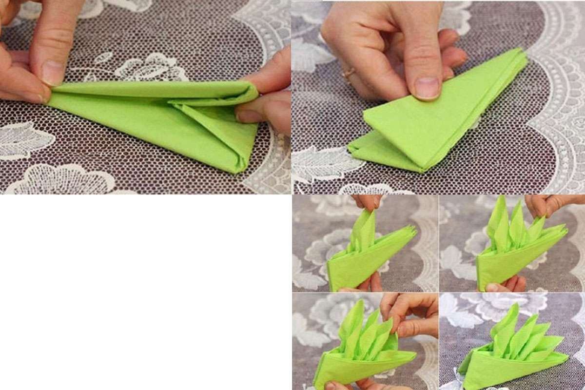 Cách xếp khăn ăn hình cánh buồm. Hình 3